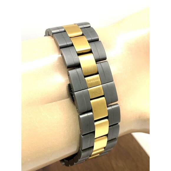 Versace Men's Watch VE3E00621 Swiss Quartz Chronograph Black Dial Gold Gray Band - Picture 10 of 14